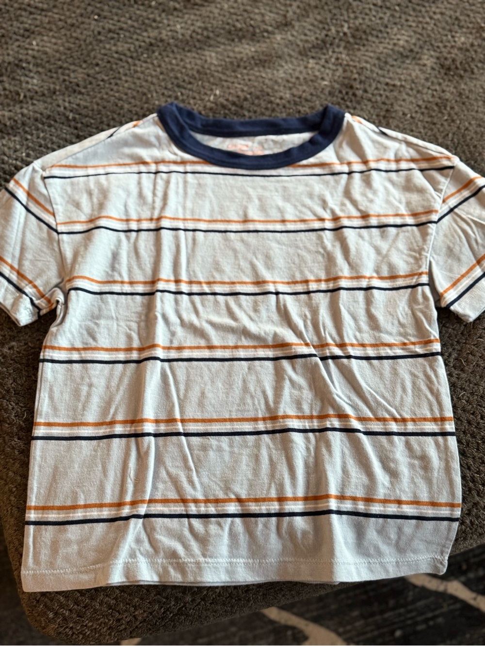 Striped Kid's Crewneck Tee in White, Navy & Mustard